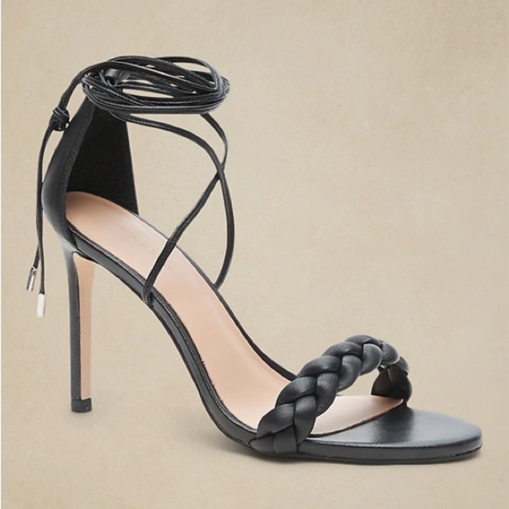 Banana Republic Black Stiletto Heels with Braided Strap